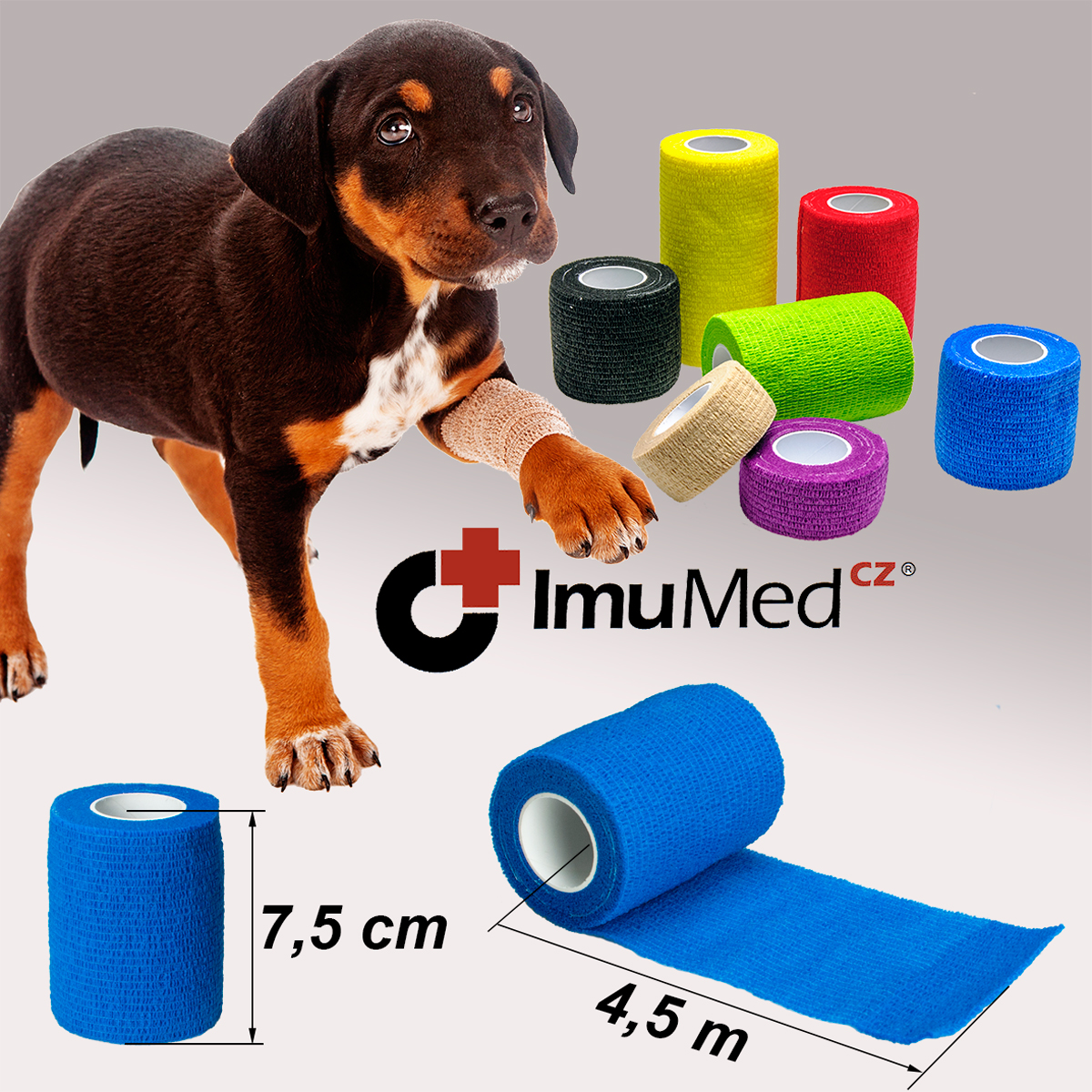 ImuMedCZ obinadlo elastické pro psy  7,5 cm x 4,5 m modrá