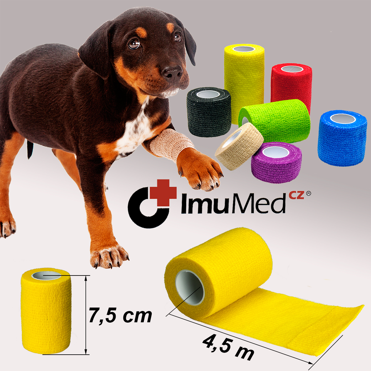 ImuMedCZ obinadlo elastické pro psy 7,5 cm x 4,5 m žluté
