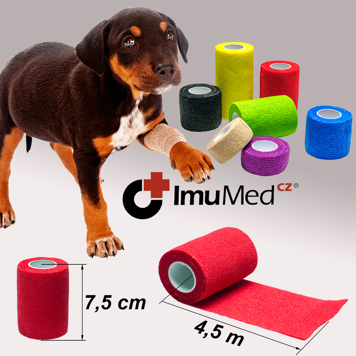 ImuMedCZ obinadlo elastické pro psy  7,5 cm x 4,5 m červené